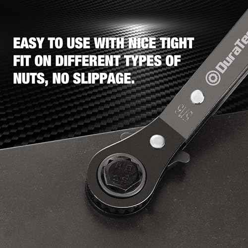 DURATECH 1/4 Inch x5/16 Inch Double Offset Box End Reversible Ratcheting Wrench, SAE, Heavy-duty, Matte Chrome Plated, Ratchet Spanner Crooked for Narrow Spaces