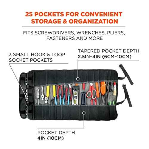 Arsenal 5870 Tool Roll-Up Pouch, 25-Pockets, Polyester, Gray