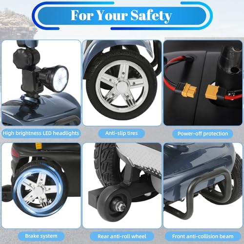 30-60 Miles Ecomobi MS02 Long Range 4 Wheels Electric Mobility Scooter for Adults/Seniors, 350W E-Wheelchair Device w/25Ah Extended Battery, Dual Baskets Compact Mobile for Travel