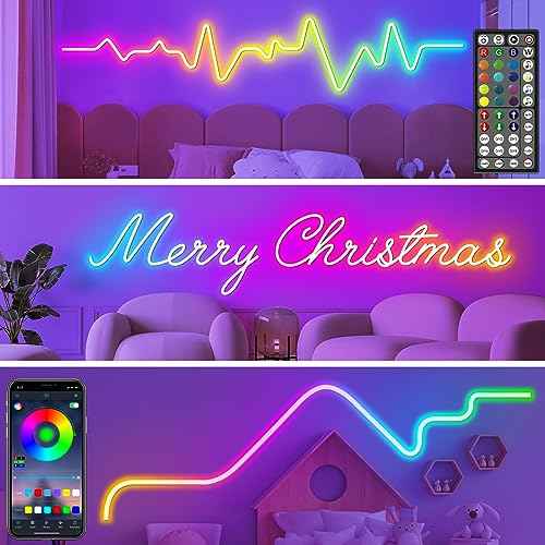 SINLEY Led Neon Rope Lights 100FT,Control with App/Remote,Flexible Led Rope Lights,Multiple Modes,IP68 Outdoor RGB Neon Lights Waterproof,Music Sync Gaming Led Strip Lights for Bedroom Indoor