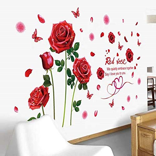 Rose Flowers Wall Decals Removable DIY Flower Art Decor Wall Stickers Murals for Living Room TV Background
