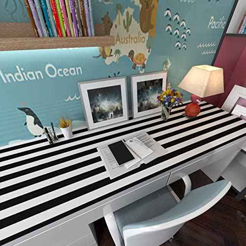 Cohoo Home Black and White Wallpaper Peel and Stick Striped Contact Paper for Cabinets Black and White Contact Paper Modern Self-Adhesive Removable Wallpaper Bedroom Bathroom Waterproof 118inL 18inW