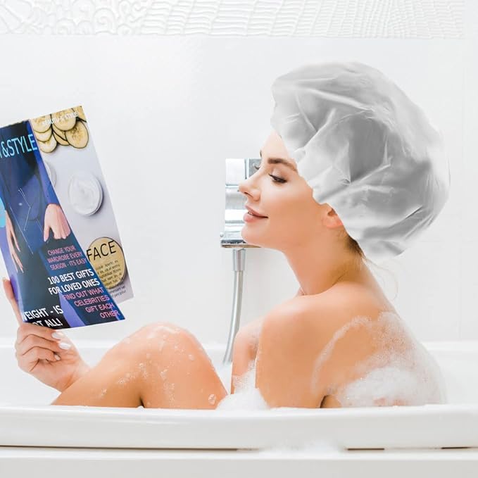 Shower Caps, 3 Pcs Waterproof Bath Caps Plastic Reusable Shower Caps Elastic Band Bath Hair Hat for Women Ladies Spa Salon