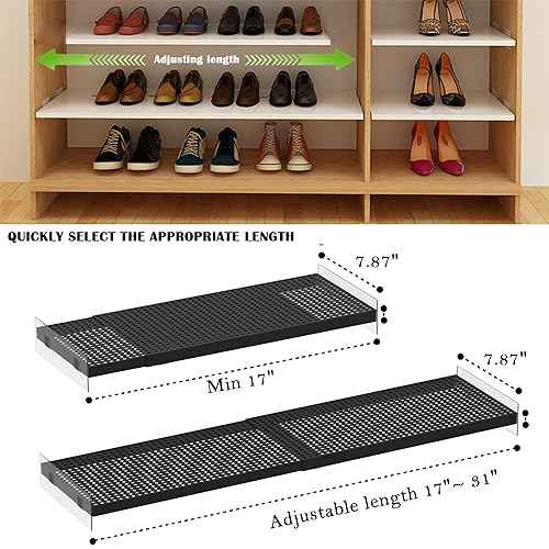 Adjustable Closet Shelves Organizers, Expandable for Cabinet Rack Storage Wardrobe Tension Shelving for Pantry Cupboard Kitchen (2 Perforated, W:7.87" x L: 17" to 31")