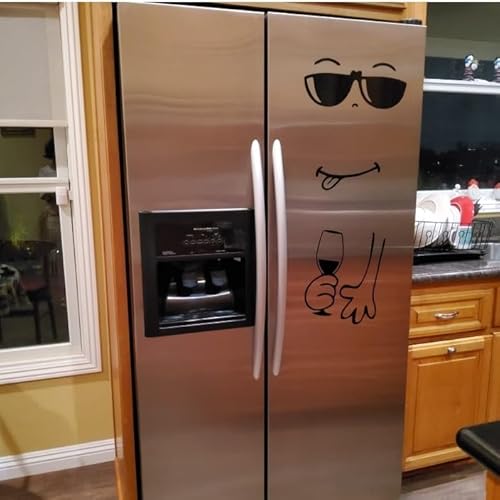 Funny Face Wine Fridge Decal ? 30x15 Inch Refrigerator Sticker Peel & Stick DIY Vino Face ? Waterproof Vinyl Refrigerator Decals for Door, Fridge Decals and Wraps, Kitchen Decor