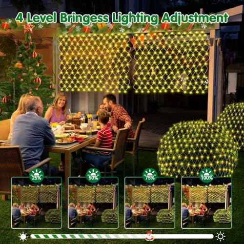 Hezbjiti Pack of 6 Battery Operated Christmas Net Lights Outdoor Total 600 LED 5FT x 3.3FT Waterproof Timed Memory Mesh Lights for Xmas Trees Bushes Garden Yard Lawn Patio Christmas Decor (Warm White)