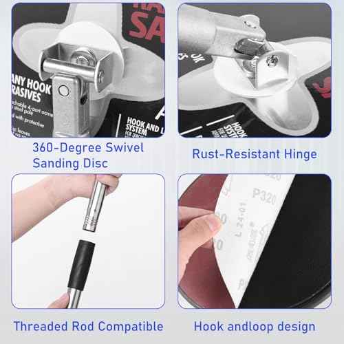 Pole Sander for Drywall, 9-Inch Radial Wall and Ceiling Sanding Machine with 93 Inch Adjustable Rod, 360¡Æ Rotating Circular Sanding Head for Easy Surface Smoothing, Perfect for Paint Preparation