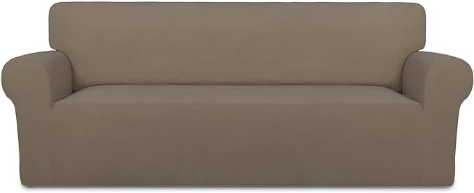 PureFit Super Stretch Sofa Slipcover – Spandex Non Slip Soft Couch Sofa Cover, Washable Furniture Protector with Non Skid Foam and Elastic Bottom for Kids, Pets （Sofa, Natural）