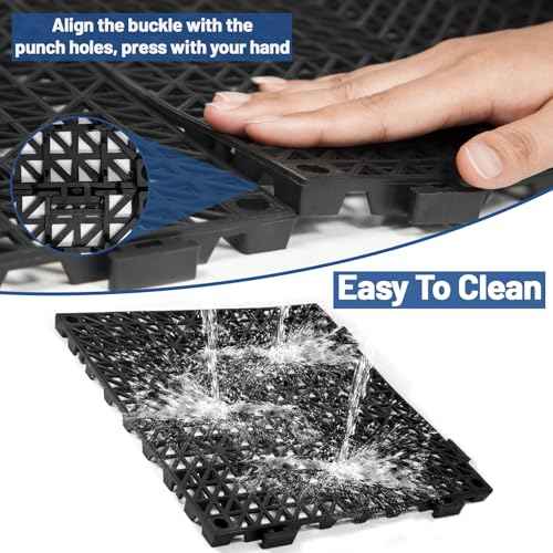 12Pcs Drainage Interlocking Floor Tiles 11.8" x 11.8", Modular Interlocking Cushion Soft PVC Floor Non-Slip Splicing Waterproof Mat for Drain, Pool, Shower, Patio, Balcony, Bathroom, Kitchen, Yard