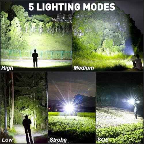 Flashlights High Lumens, 99,000 Lumens LED Flashlight Rechargeable, 5 Modes, Adjustable Beam & 12H Running Time, Powerful and Bright Flash Light for Home/Camping, IPX6 Waterproof