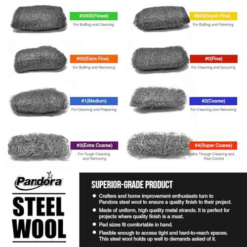 Pandora Steel Wool #4 ? Extra Coarse Grade, 16 Pads for Tough Cleaning and Pest Control - Quality Metal Strands - Ideal for Removing Stubborn Paint, Rust, Dirt, and Varnish
