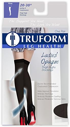 Truform Women's Compression Stockings, 20-30 mmHg, Thigh High Length, Closed Toe, Opaque, Black, X-Large