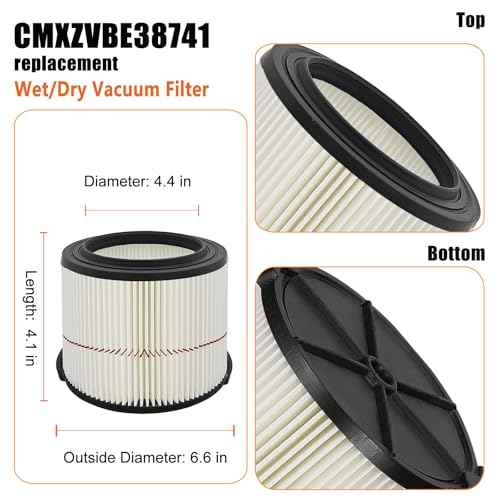 38741 Filters Replaces CMXZVBE38741 Craftsman Filter, fits CMXEVBE17040, Replaces Purple Stripe 1/2 Height Filter, Fits 3 Gallon, 4 Gallon Craftsman Shop Vacuums 1988+-2 Pack