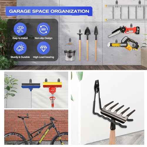 24 Pack Garage Hooks Heavy Duty Garage Storage Hooks with Nylon Straps, Utility Steel Wall Mount Tool Organizer Hooks for Ladders, Bikes, Garden Tools, Hoses, Ropes and More Equipment