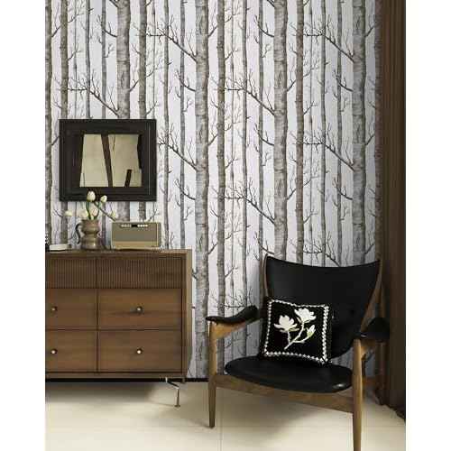 17.7" X 118"Birch Tree Wallpaper White and Brown Peel and Stick Wallpaper for Bedroom Bathroom Tree Contact Paper for Cabinets Removable Self Adhesive Shelf Drawer Liner Wall Decor Vinyl