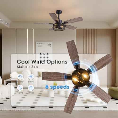 46 Inch Ceiling Fans with Lights and Remote Control, Farmhouse Ceiling Fan for Bedroom Living Room and Patio, Black Caged Ceiling Fan for Indoor and Outdoor