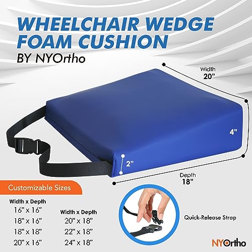 NYOrtho Wheelchair Wedge Seat Cushion - Wedge-Shaped Cushion for Wheelchairs, Office Chairs, Car Seats - Firm Foam with Quick Release Straps and Nonslip Bottom - Made in USA