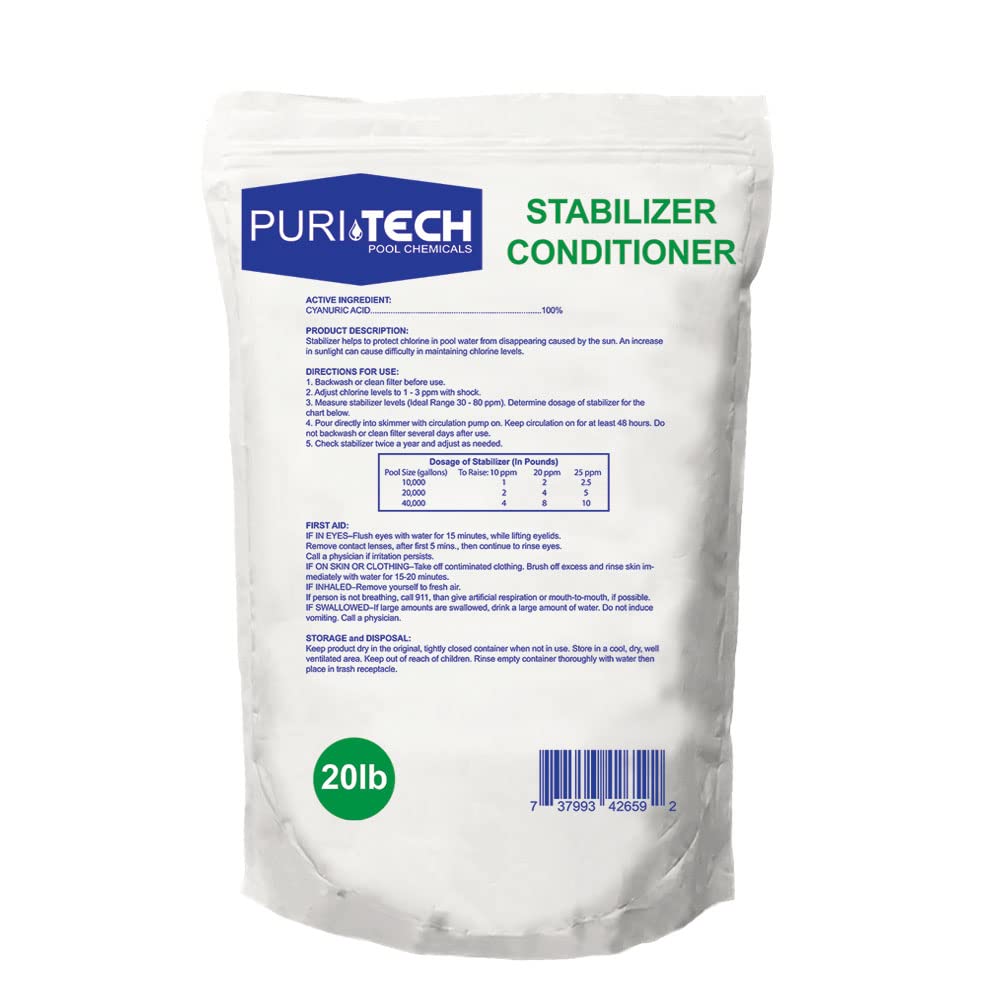 20 lbs Puri Tech Stabilizer Conditioner Cyanuric Acid UV Protection for Swimming Pools and Spas