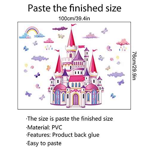 Princess Castle Removable Fairy Tale Wall Decals for Kids - Waterproof Nursery Bedroom Playroom Wall Stickers, Cartoon Castle Wall Art for Girls Room and Kindergarten Classroom Decor