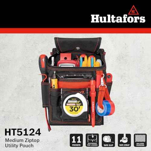 Hultafors Work Gear HT5124 Medium Ziptop Utility Pouch, Heavy Duty Ballistic Polyester, Double-Pull Zipper, Large Front Panel Pocket