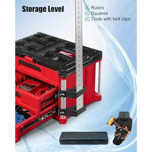 Extension Level Mount Holder Compatible with Milwaukee Packout Toolbox, Level or Vertical Ruler Stand Heavy Duty Level Mount Bracket Kit for Side and Top Mounting, 4 Packs Black