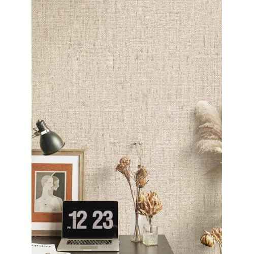 Beige Grasscloth Peel and Stick Wallpaper Textured Contact Paper 15.7inch x 590.6inch Faux Linen Vintage Grasscloth Contact Paper Self Adhesive Removable Wallpaper Vinyl
