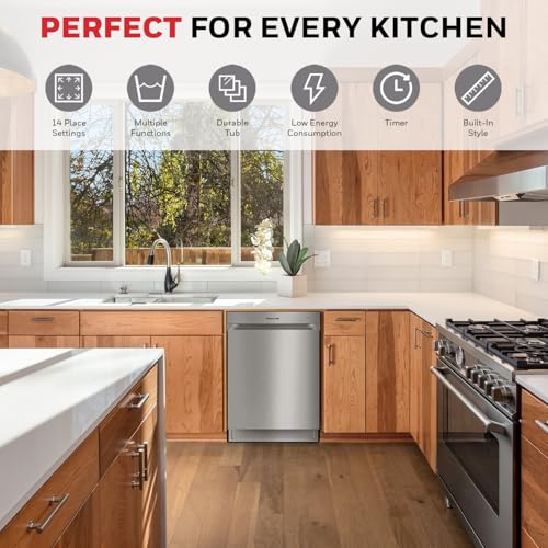 Honeywell 24 Inch Dishwasher with 12 Place settings, 7 Washing Cycles, Stainless Steel and Plastic Tub, UL/Energy Star- Stainless Steel