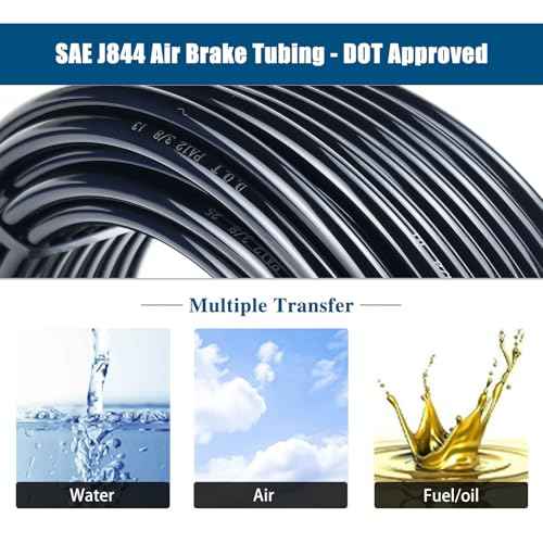 3/8" Black Nylon Air Line Tubing - 100 FT Air Hose, DOT Approved for Air Brake Tubing Suspension Or Fluid Transfer