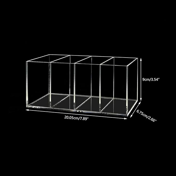 HSYMQ Acrylic Pen Holder 4 Compartments Clear Pencil Holder Organizer Makeup Brush Holder
