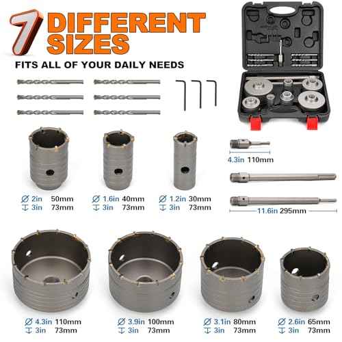 Concrete Hole Saw Kit with SDS Plus & Max Shank 20PCS, Cement Hole Saw Set for Concrete Cement Brick Stone Wall