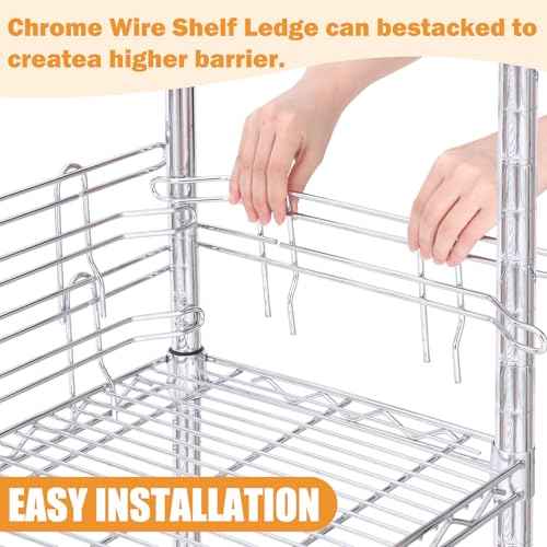 4 Pcs Chrome Wire Shelf Ledge 48" L x 4" H Wire Shelving Side Ledge Metal Shelves Accessories Pantry and Garage Storage (Silver)