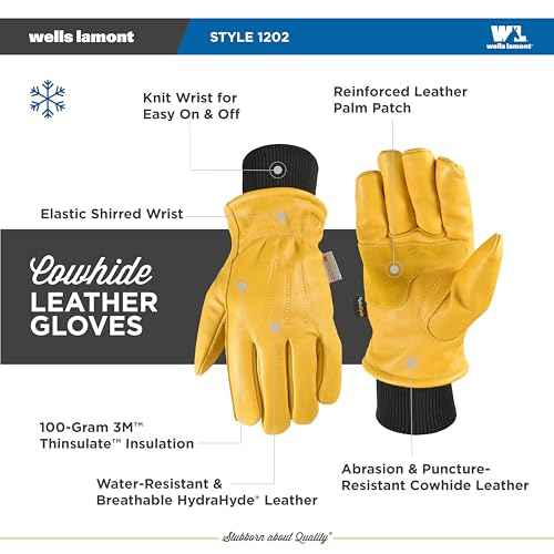 Wells Lamont Men's HydraHyde Leather Winter Work Gloves Water-Resistant Insulated Medium (1202M)