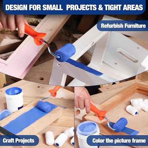 WORKPRO Small Paint Roller 2.5 inch 12-Pack, Mini Foam Paint Roller Covers for Small Touch-Up, Art Crafts, Furniture, Cabinets, High-Density Sponge Paint Roller Replacement for Painting Walls, Doors
