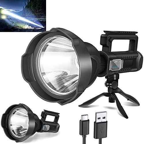 Rechargeable Spotlight Flashlight High Lumens 3,000,000L, Super Bright Led Spot Light Outdoor with Adjustable Tripod, 4 Modes High Powered Handheld with USB C, Waterproof for Boat, Emergency