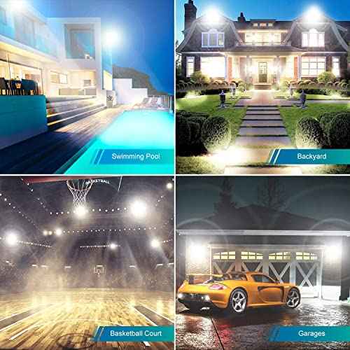 4 Pack 100W LED Flood Light,Super Bright Exterior Security Lights With Plug,IP66 Waterproof Outdoor Flood Light, 11600lm 5000K Daylight White Floodlight for Yard, Garden,Basketball Court, Arena