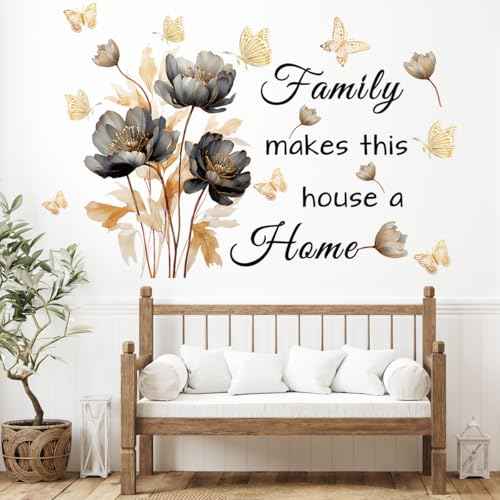 Gold Family Wall Decals Inspirational Wall Quotes Wall Stickers Family Make This House a Home Removable Peel and Stick for Home Decor (Golden Black)