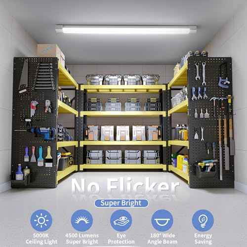 Airand LED Ceiling Light Fixture with Plug, 5FT Triproof LED Tube Lights 45W Linkable Closet Light for Workbench Kitchen Basement Garage Corridor Bathroom Office Overhead Lighting with Plug in Cord