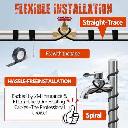 £¨3FT-200FT£©Pipe Heating Cable for Pipe Freeze Protection, Heat Cable for Water Pipes, Heat Tape for Water Pipes, Plumbing Fixtures, Keeps Water Flowing at -40¡ÆF, 120V 5W/FT£¨80FT£©
