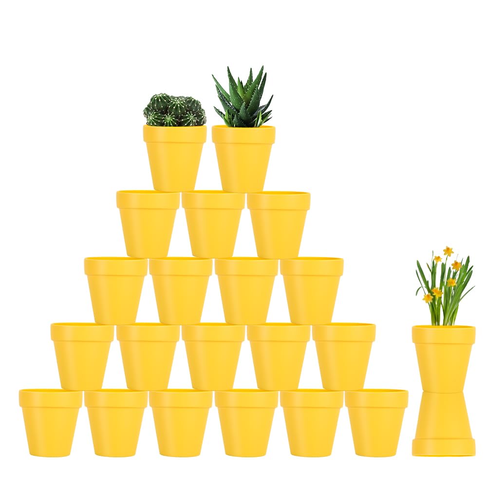 Sderoq 3 Inch Terracotta Pots - 22Pack Clay Flower Pots with Drainage Hole, Succulent Nursery Pot/Cactus Plant Pot. Great for Plants, Crafts, Wedding Favorn, DIY Production (Yellow)