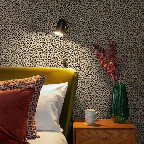 Simon&Siff Leopard Peel and Stick Wallpaper 17.3"x60" Black/Brown Vintage Animal Removable Wallpaper Renter Friendly Waterproof Modern Contact Paper for Bedroom Bathroom Cabinet