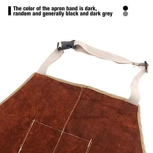 Pocket Welding Apron, Cowhide Leather with Quick Release Buckle Adjustable Length for Men and Women - 90x60cm (Dark-Brown)