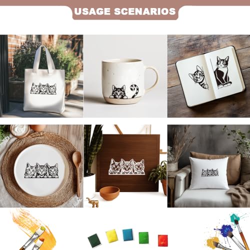 2 Sheets Silk Screen Stencil, Interesting Cats Painting Stencils Templates Reusable Self-Adhesive Silk Screen Printing for Wall Border Wood Fabric Home Craft Decor