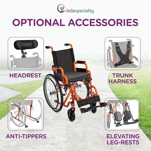 Ziggo 12” Seat Width Pediatric Wheelchair for Kids & Children, Lightweight, Manual Folding Wheelchair w/Safety Belt, Swing-Away Foot Support w/Straps, Desk Length Arm Rests, Free Cushion Accessory