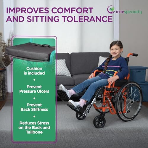 Ziggo 12” Seat Width Pediatric Wheelchair for Kids & Children, Lightweight, Manual Folding Wheelchair w/Safety Belt, Swing-Away Foot Support w/Straps, Desk Length Arm Rests, Free Cushion Accessory
