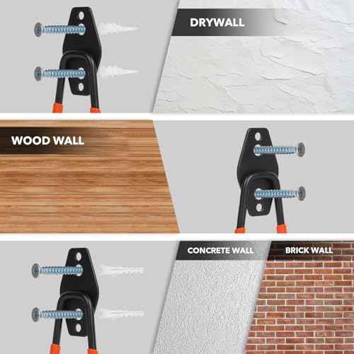 10 Pack Heavy Duty Steel Utility Wall Hooks Anti-Slip Coated - Garage Wall Mount Hanging Storage Organizer for Bikes, Ladders, Garden Tools, Skis and More