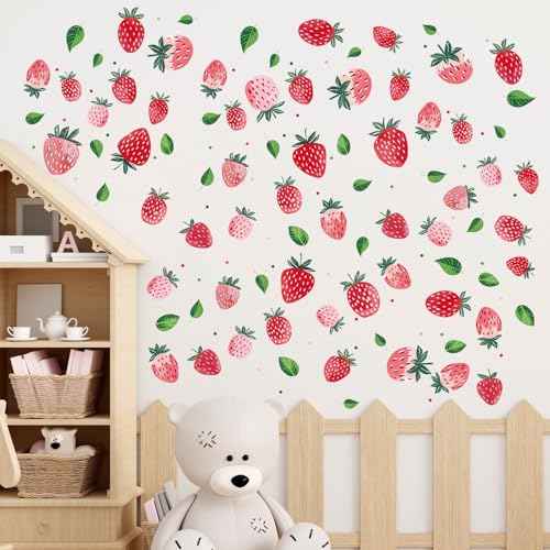8 Sheet Strawberry Wall Decal, Peel and Stick Strawberry Wall Sticker for Kids Room Dining Room Kitchen