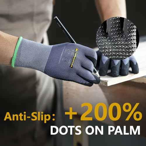 Tarantula Safety Work Gloves MicroFoam Nitrile Coated 12 Pairs,Endurance Seamless Knit Nylon,Dots on Palm,Dot Grip Gloves,Small