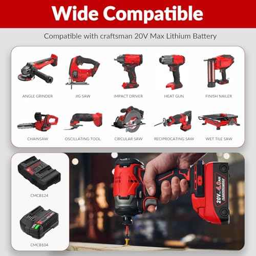 Amityke Replacement for Craftsman 20V Battery 1Pack 4.0Ah V20 Battery& Charger Kit -Compatible with CMCB202, CMCB204, CMCB206, CMCB201, CMCB100, CMCB1