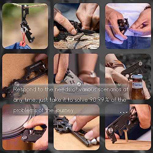 28 in 1 EDC Multi-function Tool, Keychain portable Metal Pocket Tool for men, Wrench for Screw, Ruler, Pulley, Spoke Tool,bottle opener, thread cutter, Self-locking Pocket Knife Multitool