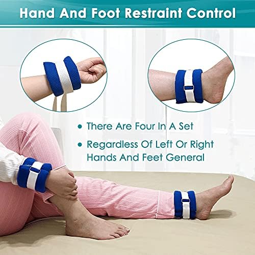 NEPPT Bed Restraints for Elderly Dementia Patients Ankle and Wrist Restraints Limb Holders Hospital Bed Rails for Elderly Adults Safety Medical Bed Restraints Straps for Seniors Soft Padded (4 PCS)